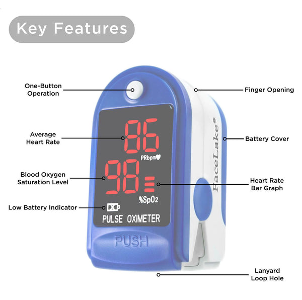 FL400 Pulse Oximeter with Neck/Wrist Cord, Carrying Case and Batteries, Blue
