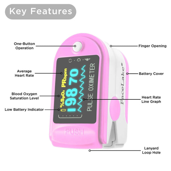 FL350 Pulse Oximeter, with Carrying Case & Batteries, Lanyard, Pink