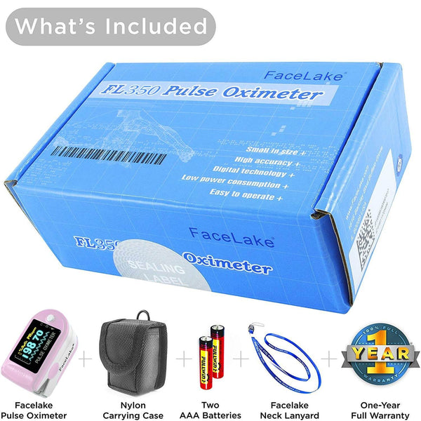 FL350 Pulse Oximeter, with Carrying Case & Batteries, Lanyard, Pink