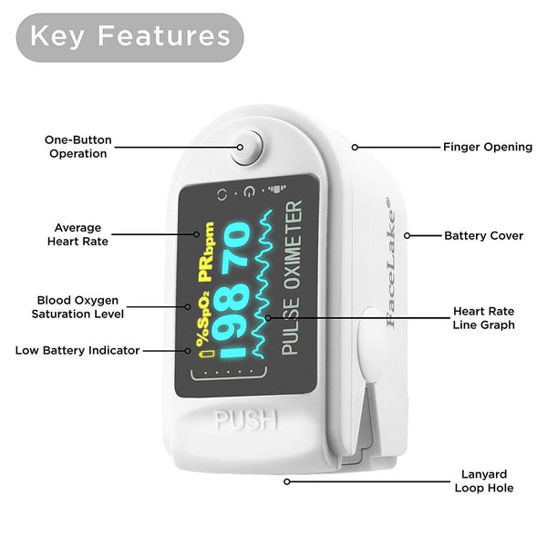 FL350 Pulse Oximeter, with Carrying Case & Batteries, Lanyard, White, FDA 510(k) cleared