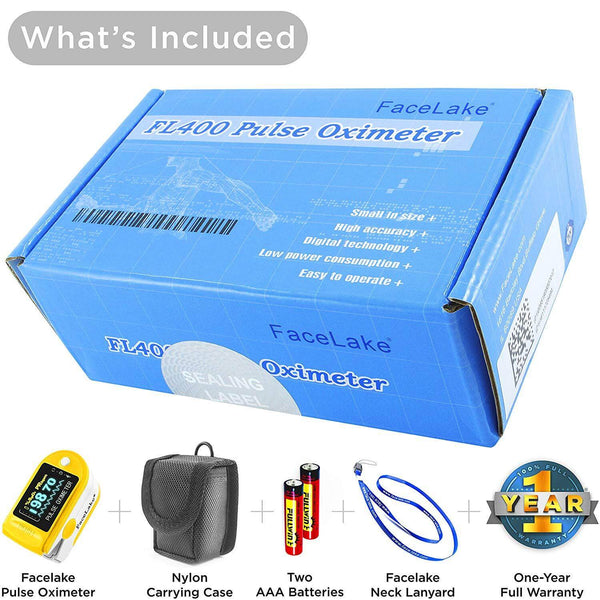 FL350 Pulse Oximeter, with Carrying Case & Batteries, lanyard, Yellow, FDA 510(k) cleared