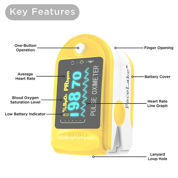 FL350 Pulse Oximeter, with Carrying Case & Batteries, lanyard, Yellow, FDA 510(k) cleared