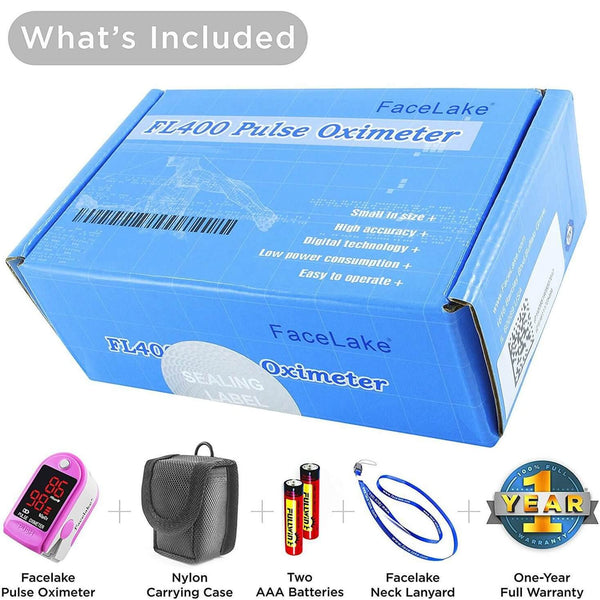 FL400 Pulse Oximeter, with Carrying Case & Batteries, lanyard, pink