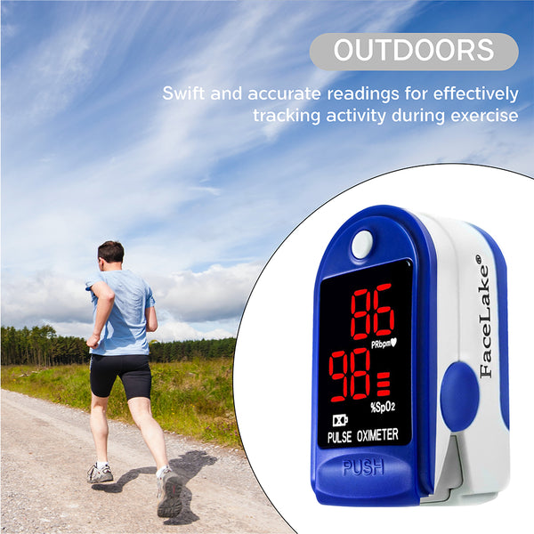 FL400 Pulse Oximeter with Neck/Wrist Cord, Carrying Case and Batteries, Blue