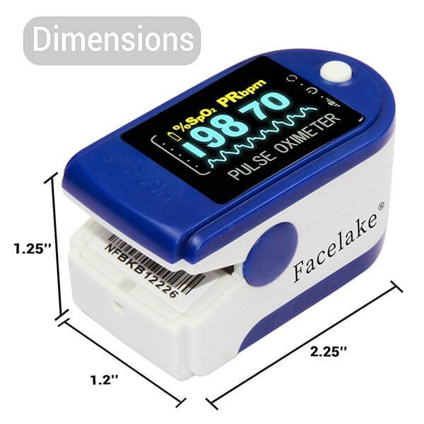 FL350 Pulse Oximeter with Lanyard, Carrying Case & Batteries, Blue, FDA 510(k) cleared