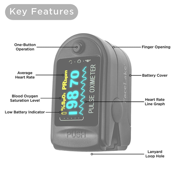 FL350 Pulse Oximeter, with Carrying Case & Batteries, Black