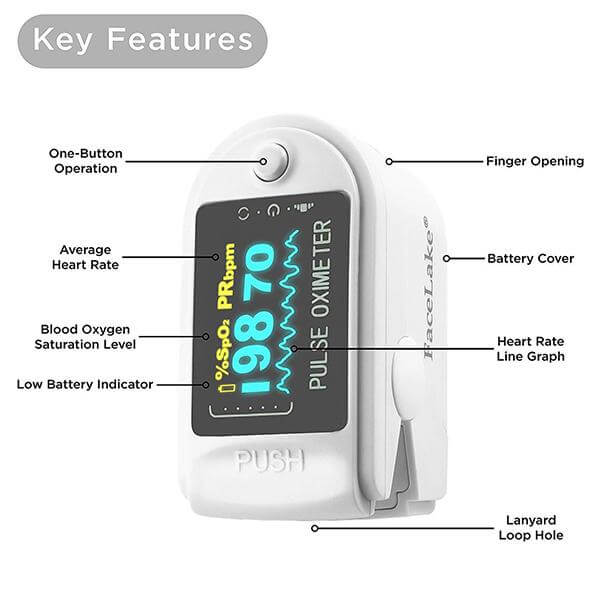 FL400 Pulse Oximeter with Carrying Case, Batteries, Lanyard, White, FDA 510(k) cleared