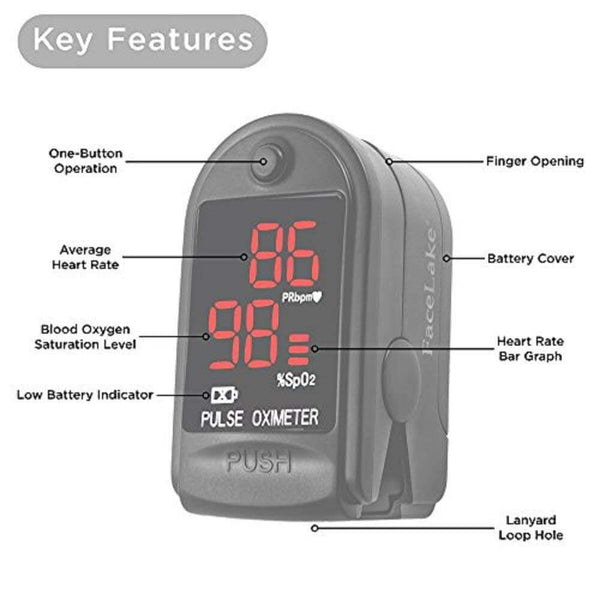 FL400 Pulse Oximeter with Neck/Wrist Cord, Carrying Case and Batteries, Black