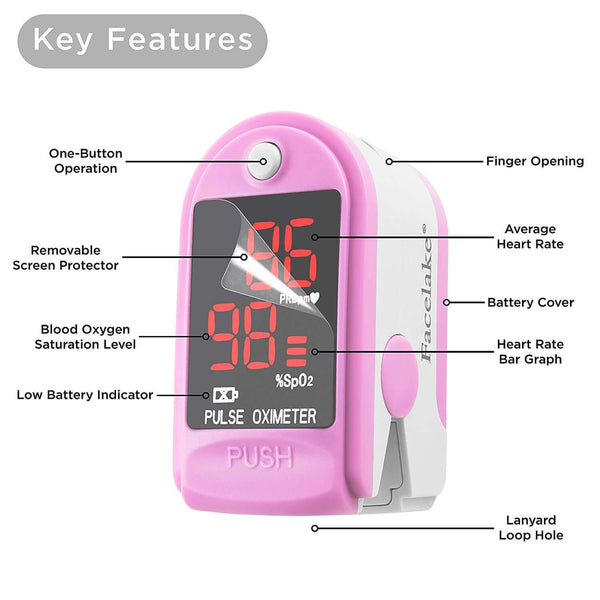 FL400 Pulse Oximeter with Carrying Case, Batteries, Neck/Wrist Cord, Pink, FDA 510(k) cleared